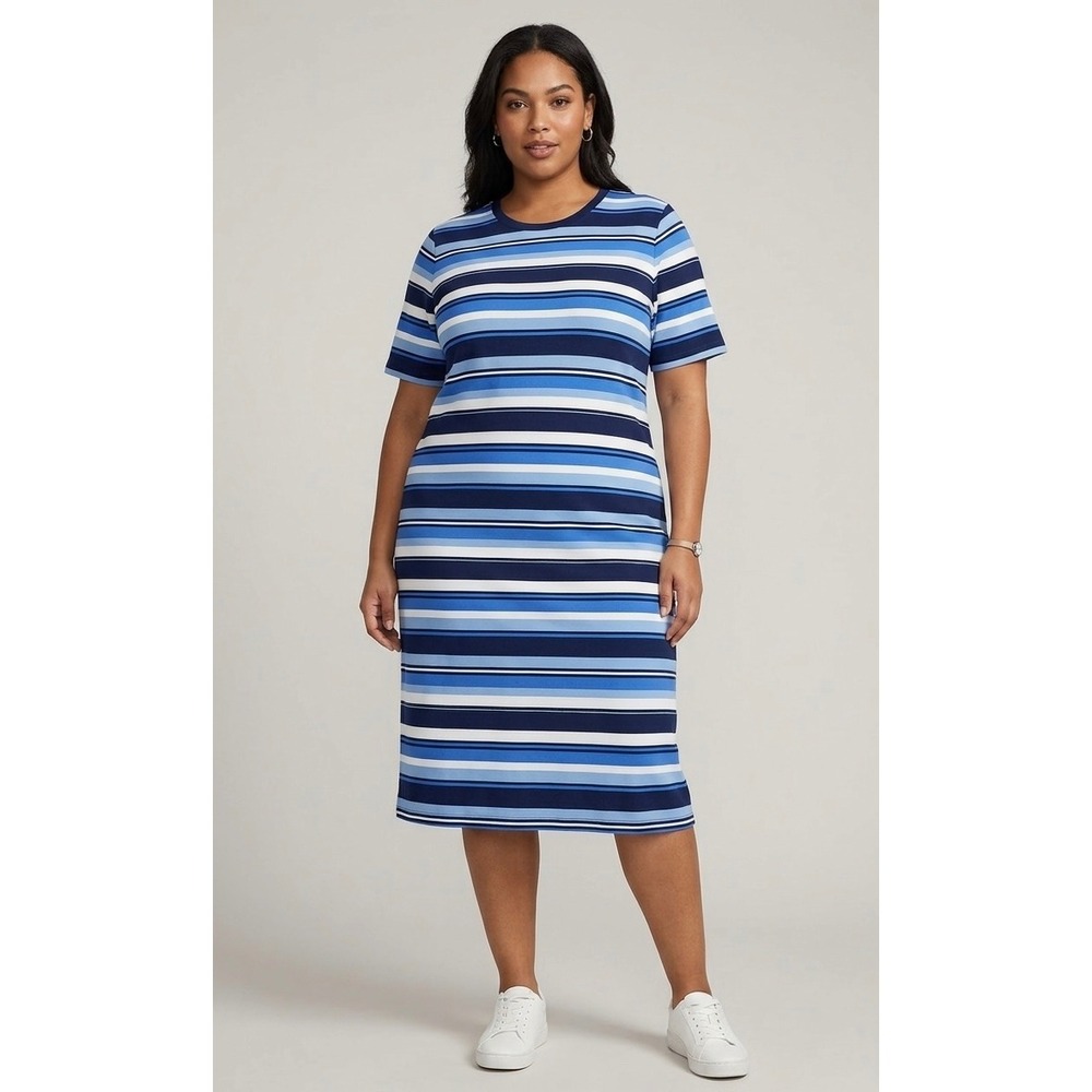 Michael Kors Blue Striped T-Shirt Dress Short Sleeve nautical  Plus Size 3X